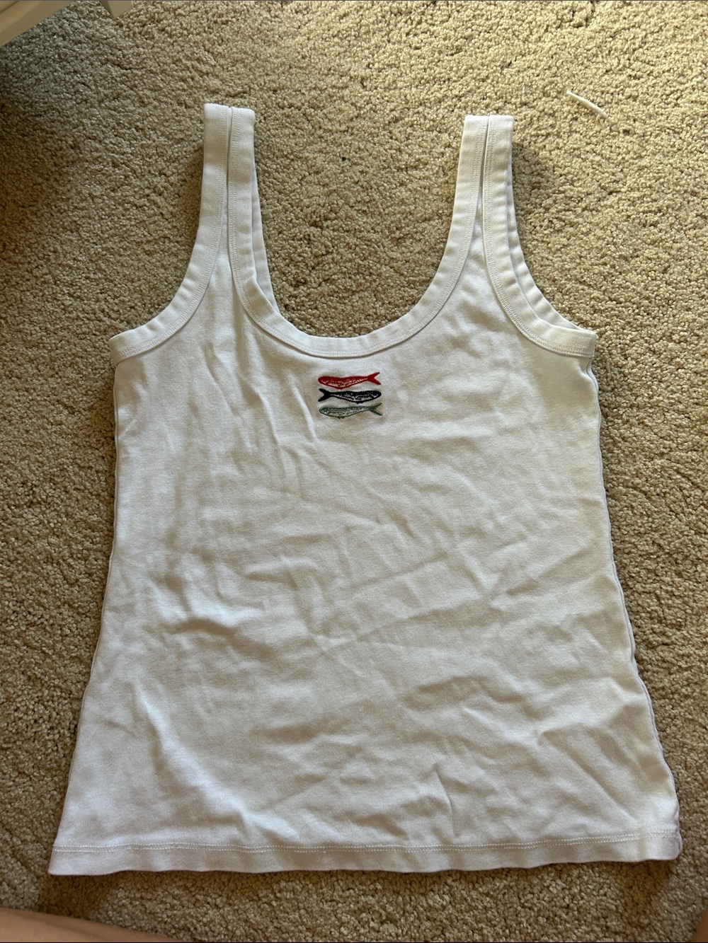 Abercrombie & Fitch White Tank Top with Red and Navy Fish Embroidery